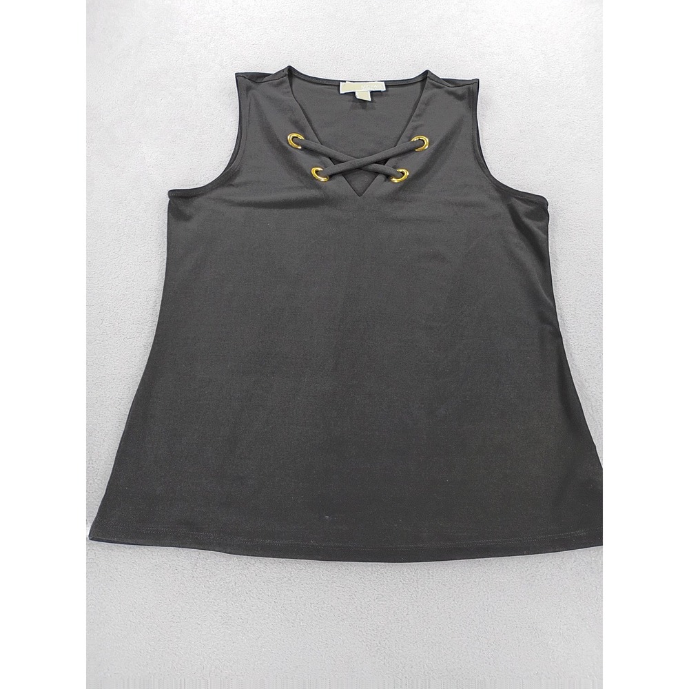 Michael Kors Women Sleeveless Lace Up Top Black M Gold Grommet Detail